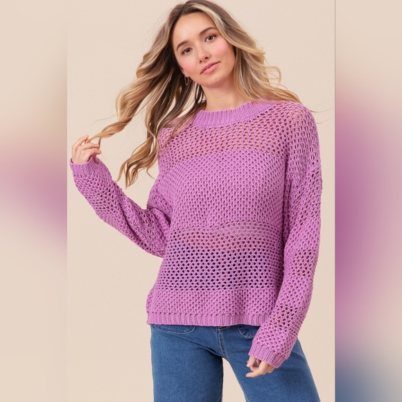 BiBi Openwork Long Sleeve Knit Top - Picture 7 of 7